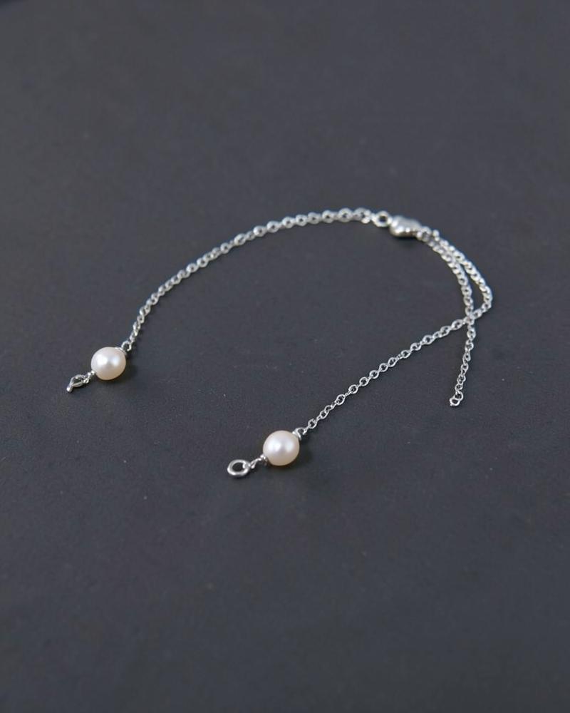 Minimal Pearl Anklet with two freshwater pearl drops